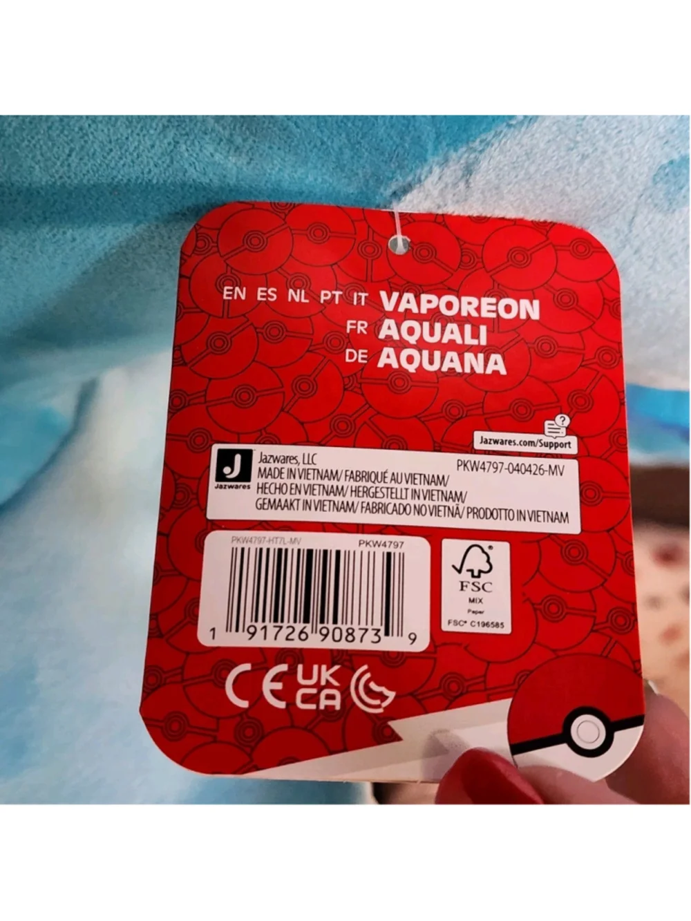 Pokémon Sleeping Vaporeon Plush 18 Inch Jazwares New With Tags NWT Eeveelution